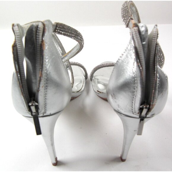 Steve Madden Rhinestone Silver Size 11 Heels Sandals Open Toe Dressy Shoes - Picture 3 of 12